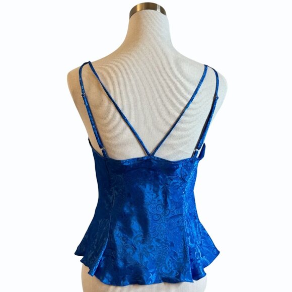 VTG Victorias Secret Blue Jacquard Cami Top Sz S Silky Satin Gold Label Strappy - Picture 6 of 9